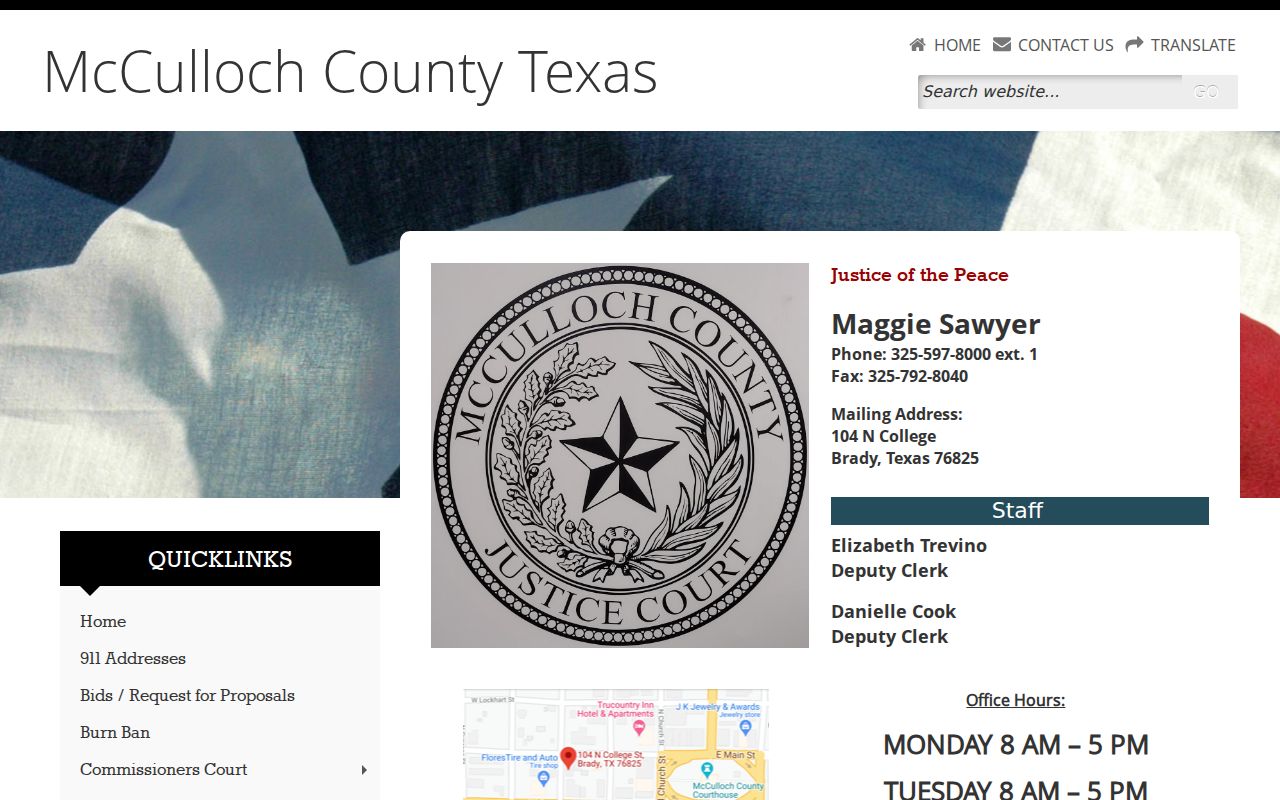 McCulloch County warrant search countywide Justice Court contact