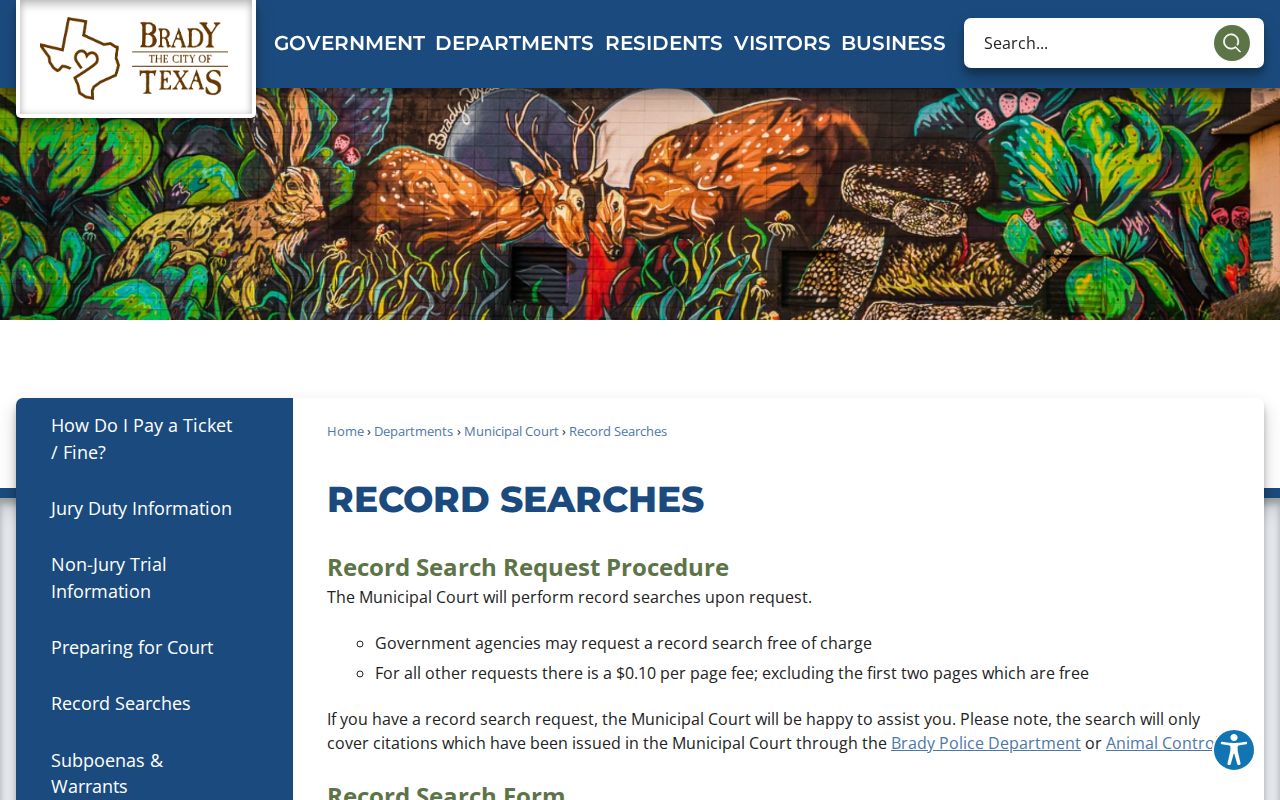McCulloch County municipal court warrant Brady record search scope