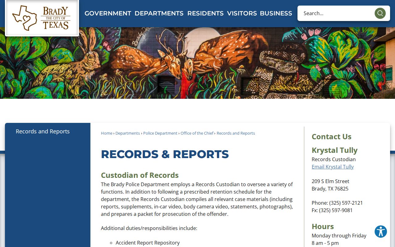 McCulloch County active warrants Brady Police records contact