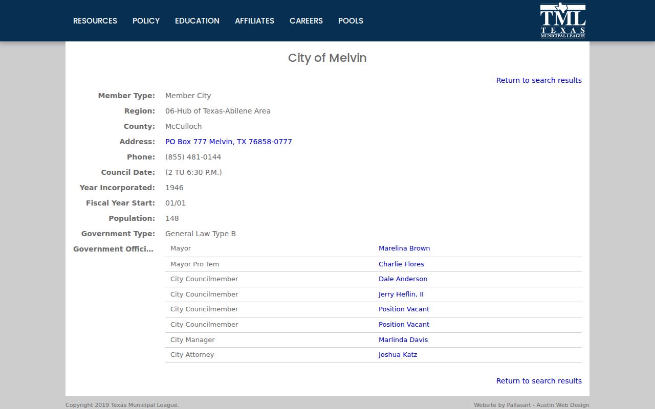 Melvin warrant records town municipal directory profile