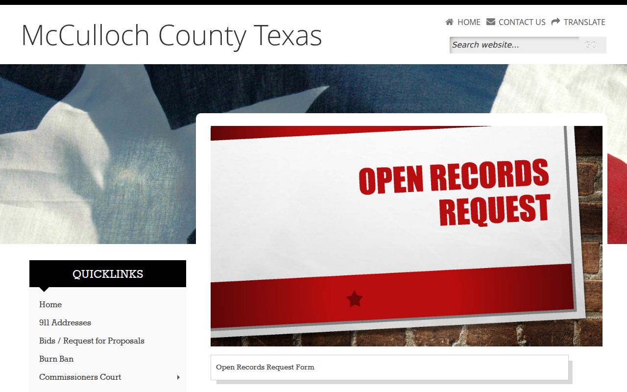 McCulloch County warrant records public information request page